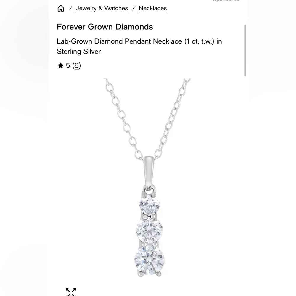 1 carat Lab Grown Diamond 3 Stone Pendant